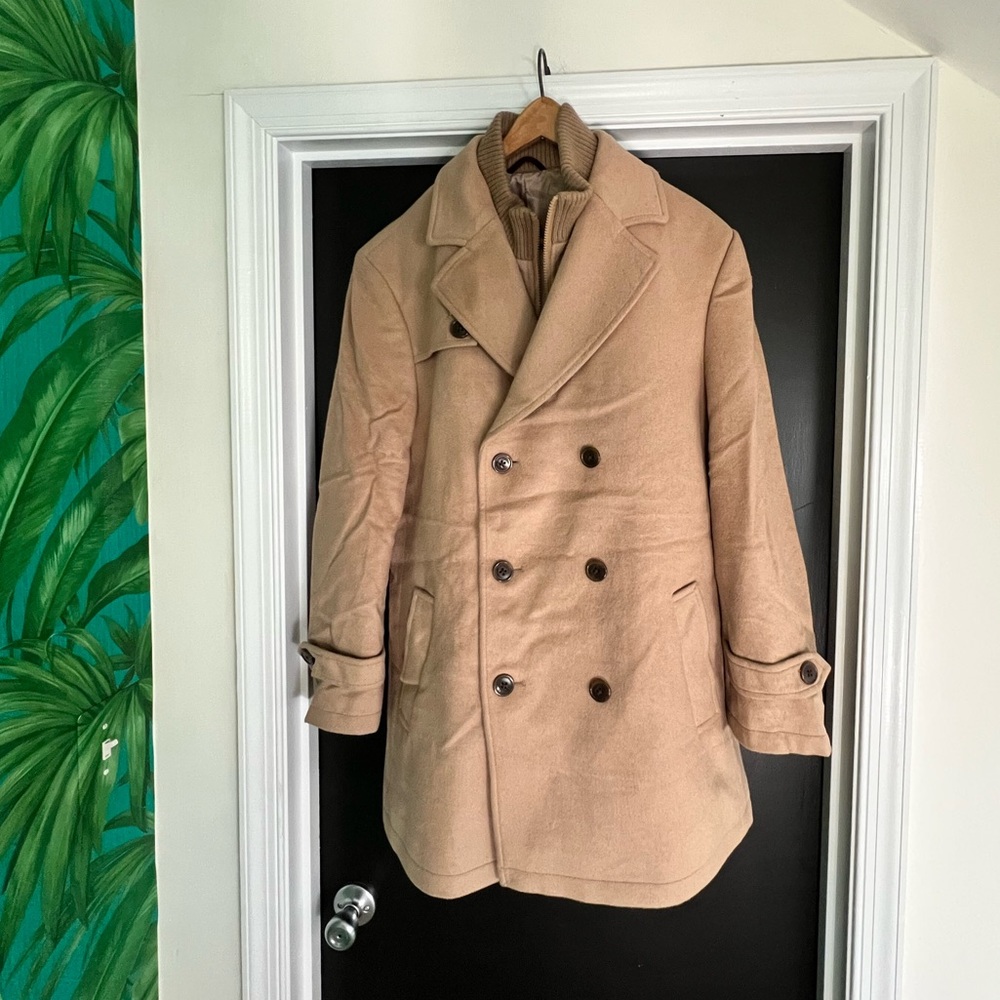 44R Men’s Winter Peacoat, Tan Ralph Lauren
